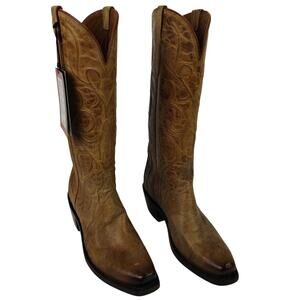 Lucchese Patsy Tan Corded Mad Dog Goat Square Toe Cowboy Boots M5109 Size 8 1/2